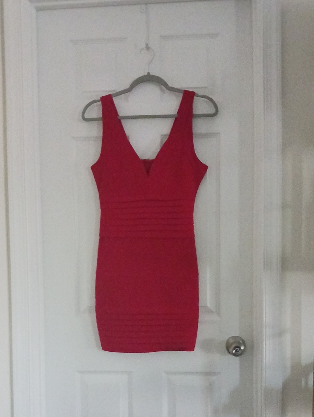 Tobi Hot Pink V-Neck Bandage Mini Dress